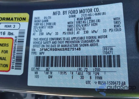 2025 Ford Bronco Sport Big Bend z USA, uszkodzony, nr VIN 3FMCR9BN6SRE75148